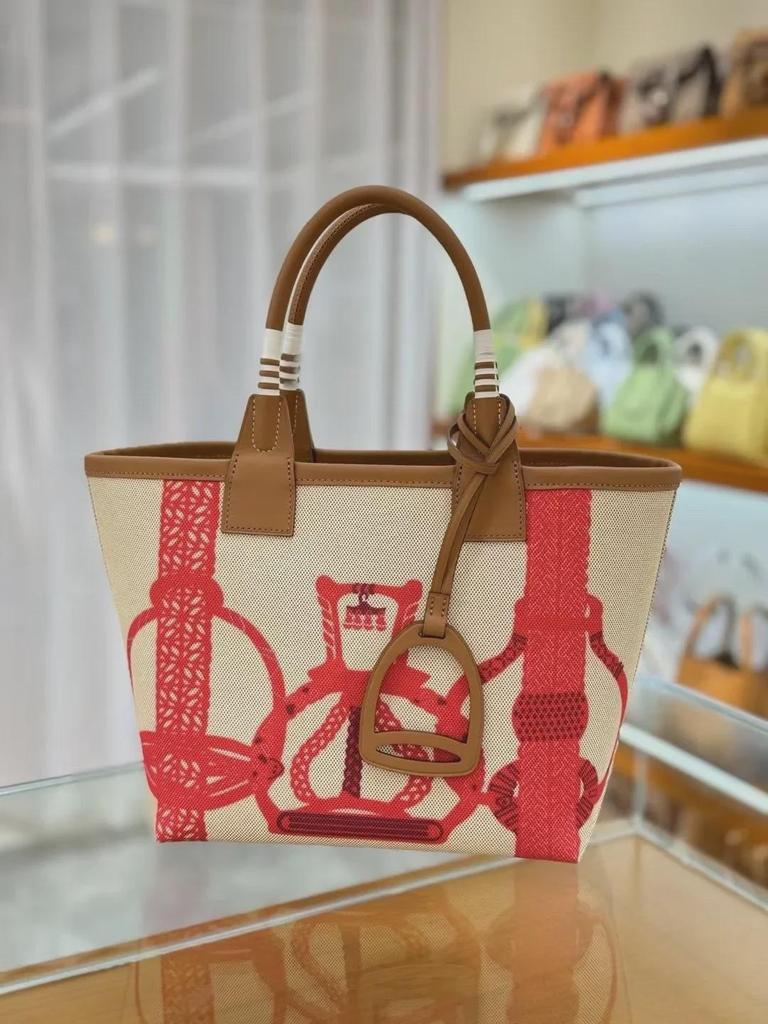 2025 Handmade Genuine Leather & Canvas Tote - Colorful Women's Garden Shopping Bag
