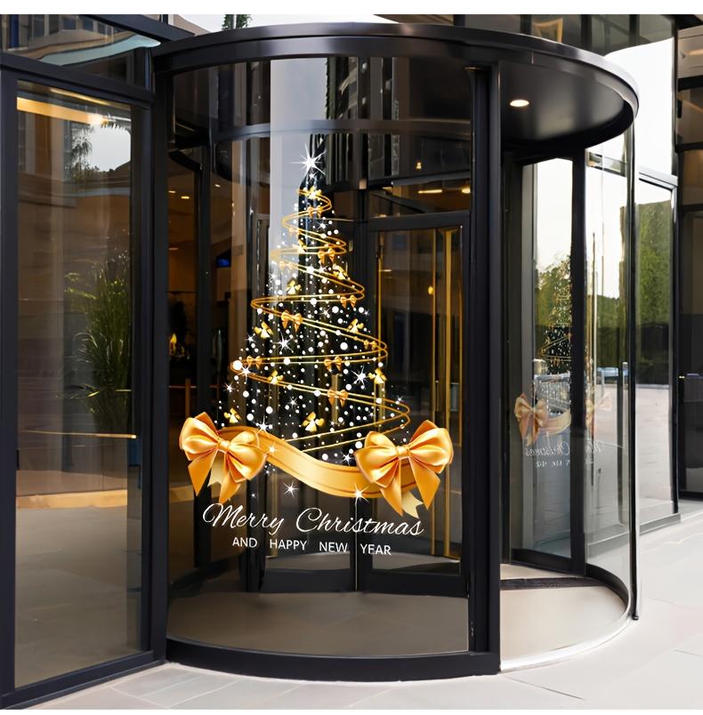 1pc Golden Christmas Tree Stickers Reusable Decals Xmas Window Clings Holiday Decor for Home Party New Year Decorations