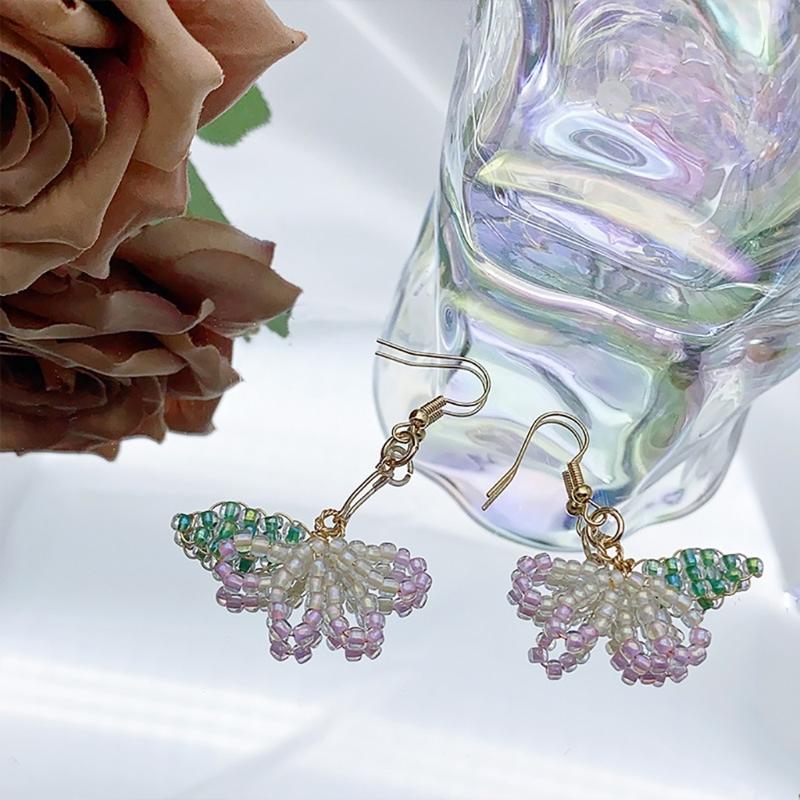 Glass Bead Floral Earrings Lightweight Ear Hooks/Ear Studs Allergy Free Glass Beaded Ear Pendants Handmade Ornament