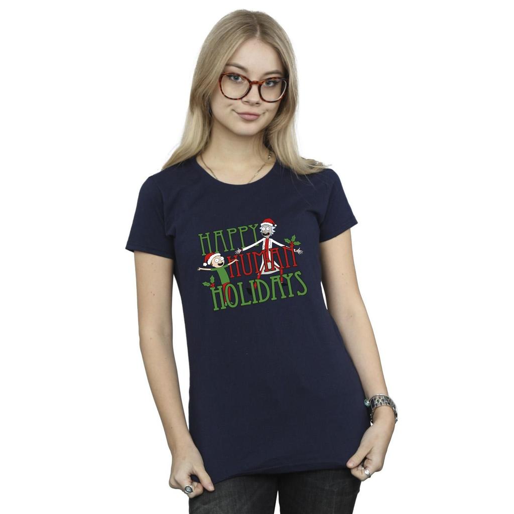 Rick And Morty Womens/Ladies Happy Human Holidays Cotton T-Shirt