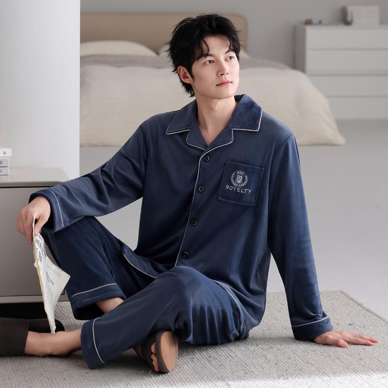 

Pajamas Men S Winter Thickened Fleece Coral Fleece Spring And Autumn Thin Fleece Men S Island Fleece Autumn And Winter Loungewear Set L