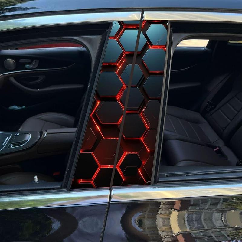 Waterproof Car B-Pillar Vinyl Sticker Skull Rose Fire Pattern Central Column Decor Decal Universal Accessory