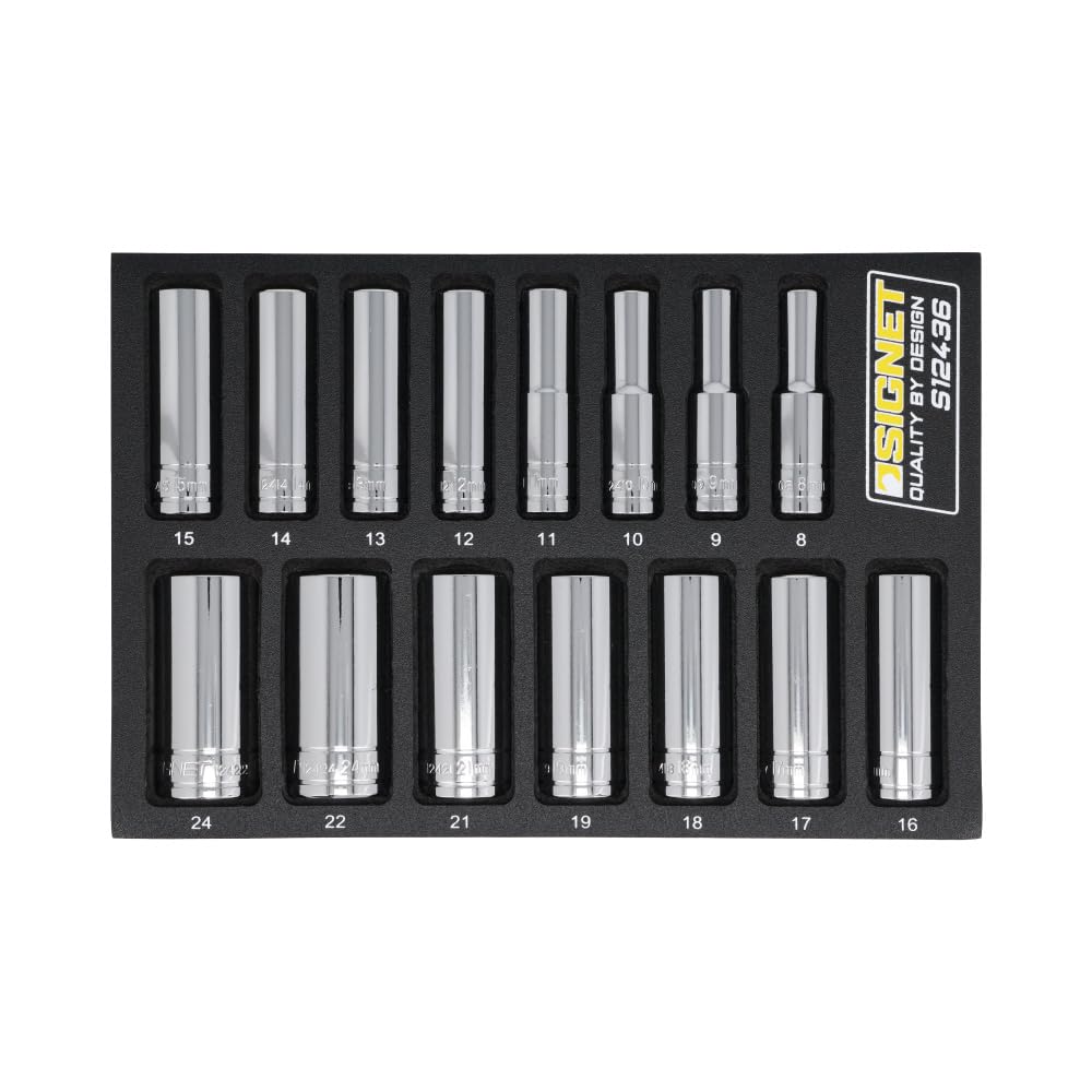 

SIGNET 3/8 DR 15-Piece Mirror Finish Deep Socket Set with DESIGN Tray (12436)