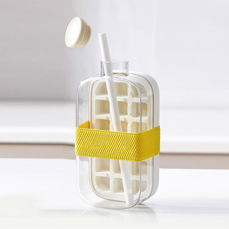500/800ML Ice Tray Ice Cube Mold Press Ice Maker With Lid 2-in-1 Ice Cube Bottle Food Grade Ice Making Straw Dual-use Ice Kettle