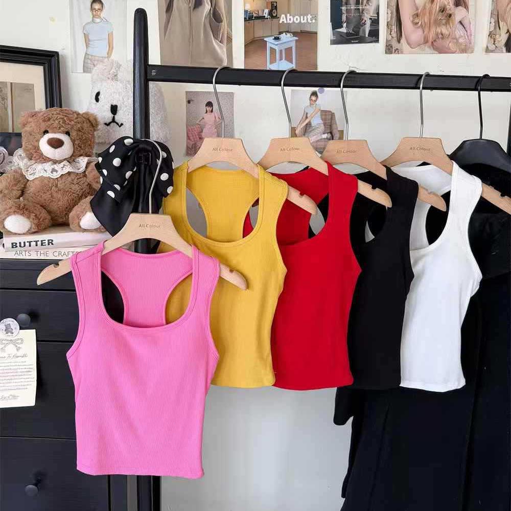 2025 Summer Women's Spicy American Candy Color Slim-Fit Square Neck Tank Top
