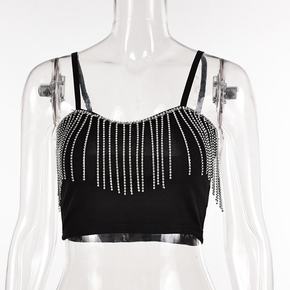 

Женский топ для ночного клуба с кисточками и стразами, без бретелек, с цепочкой и подтяжками, сексуальный, универсальный XL
