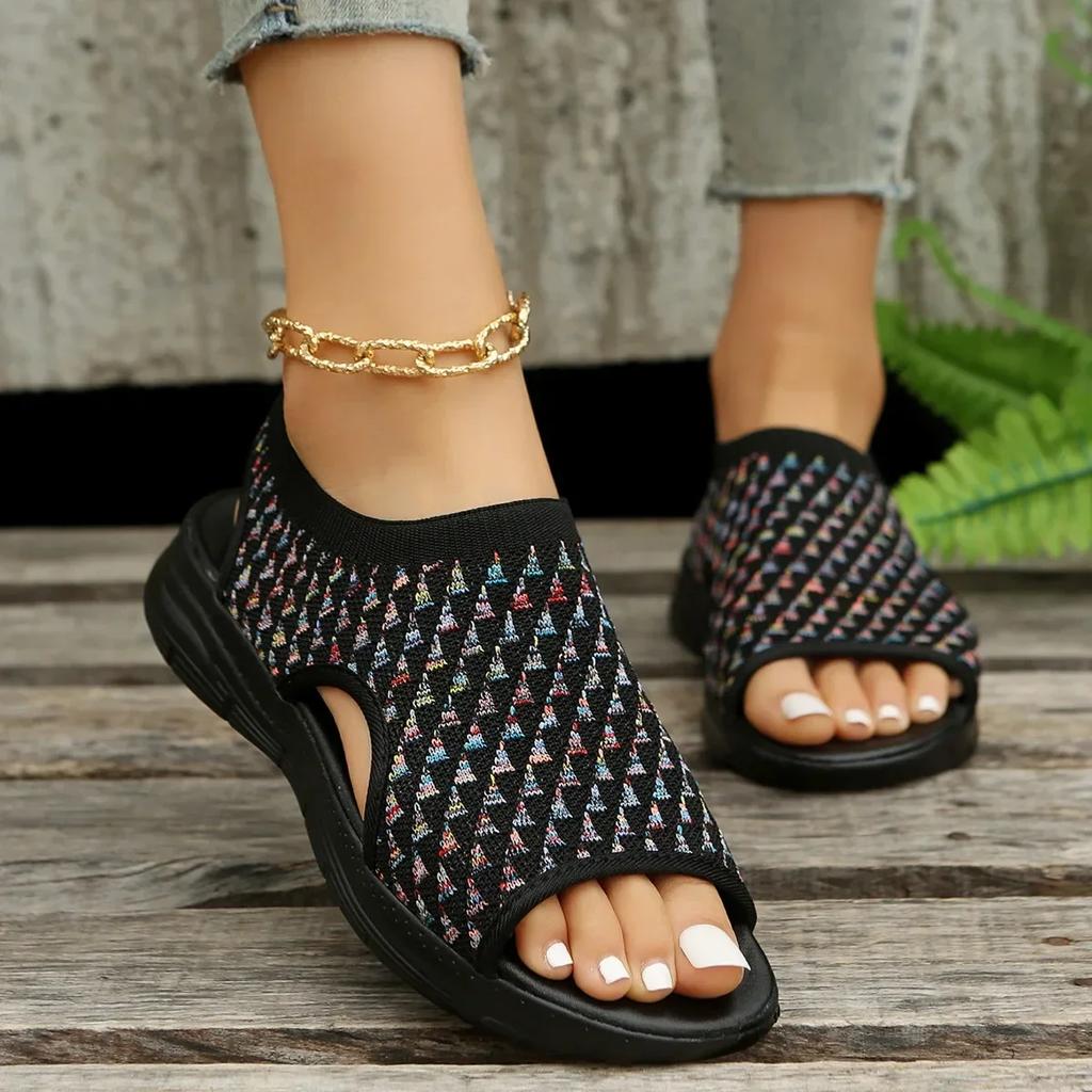 Fashion Ladies Hollow Sports Sandals Thick Bottom Casual Lightweight Shoes for Women Summer Breathable Fish Mouth Slippers Large Size