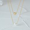 Adjustable 18K Gold Plated Sterling Layered Pearl Bead Pendant Necklace Women O-Link Chain Daily Fashion Jewelry