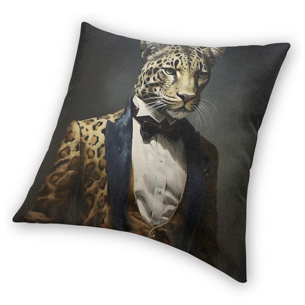 Leopard Portrait Dapper Animal Pillowcase Polyester Linen Velvet Creative Zip Decor Throw Pillow Case Room Cushion Cover 18"
