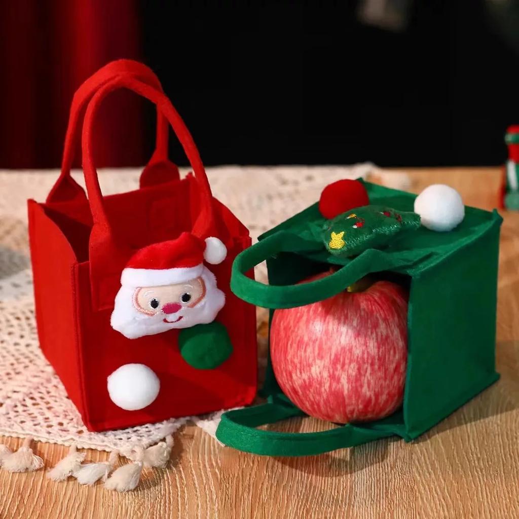 Christmas Felt Gift Bags, Santa Tree Patterned Handheld Bags, Festive Xmas Candy Cookie Treat Bags for Party Favors Decor