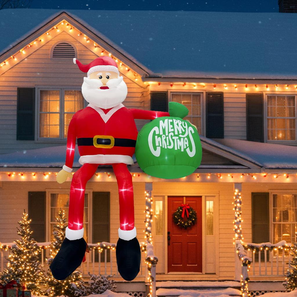 Christmas Inflatables 8FT 245cm Glowing Climbing Santa Claus with LED Outdoor Home Cafe Decoration Party Yard Xmas Decor