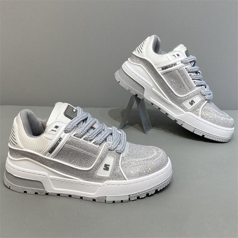Fashion Luxury Designer Fashion Men's Charm Rhinestone Lace Up Platform Shoes Causal Flats Moccasins Male Rock Hip-hop Walking Sneakers