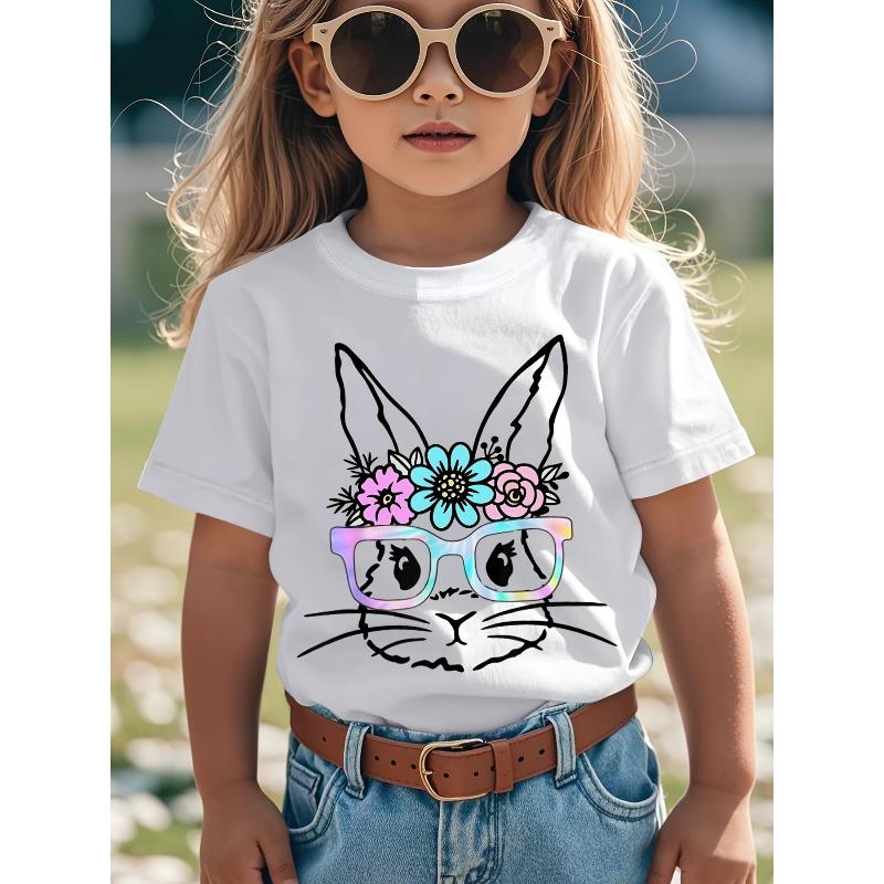 European Sizes Funny Bunny Rabbit Face with Glasses Happy Easter Day Awesome Graphic Kid T-Shirt Cute Kid T Shirts Streetwear Tops Tees for Kid