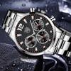 Trendy Fashion Herren Kalender Uhr Edelstahl Uhr Student Uhr Casual Quarz Uhr Männer