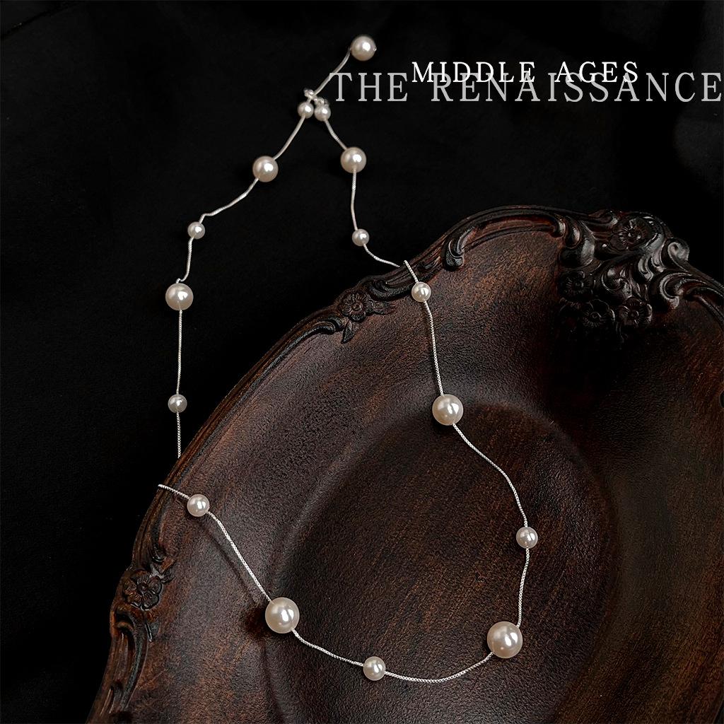 Легкое ожерелье из стеклянного жемчуга, французское элегантное винтажное ожерелье-чокер на ключицу для женщин