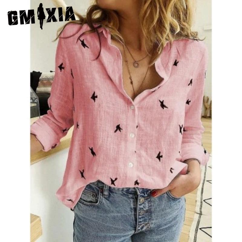 GMXIA Women's Fashion Casual Spring Autumn Long Sleeve  POLO Neck Blouses & Shirts
