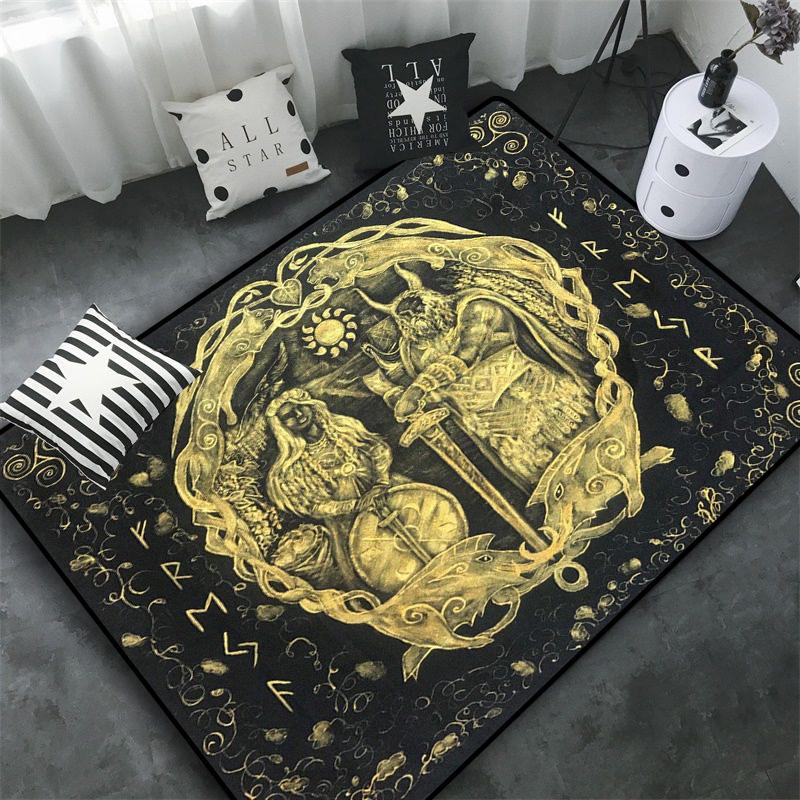 Triple Moon and Pentagram Altar or Tarot Witchy Floor Mat Black Witch Rug Gothic Decor Phases Divination Runic Carpet