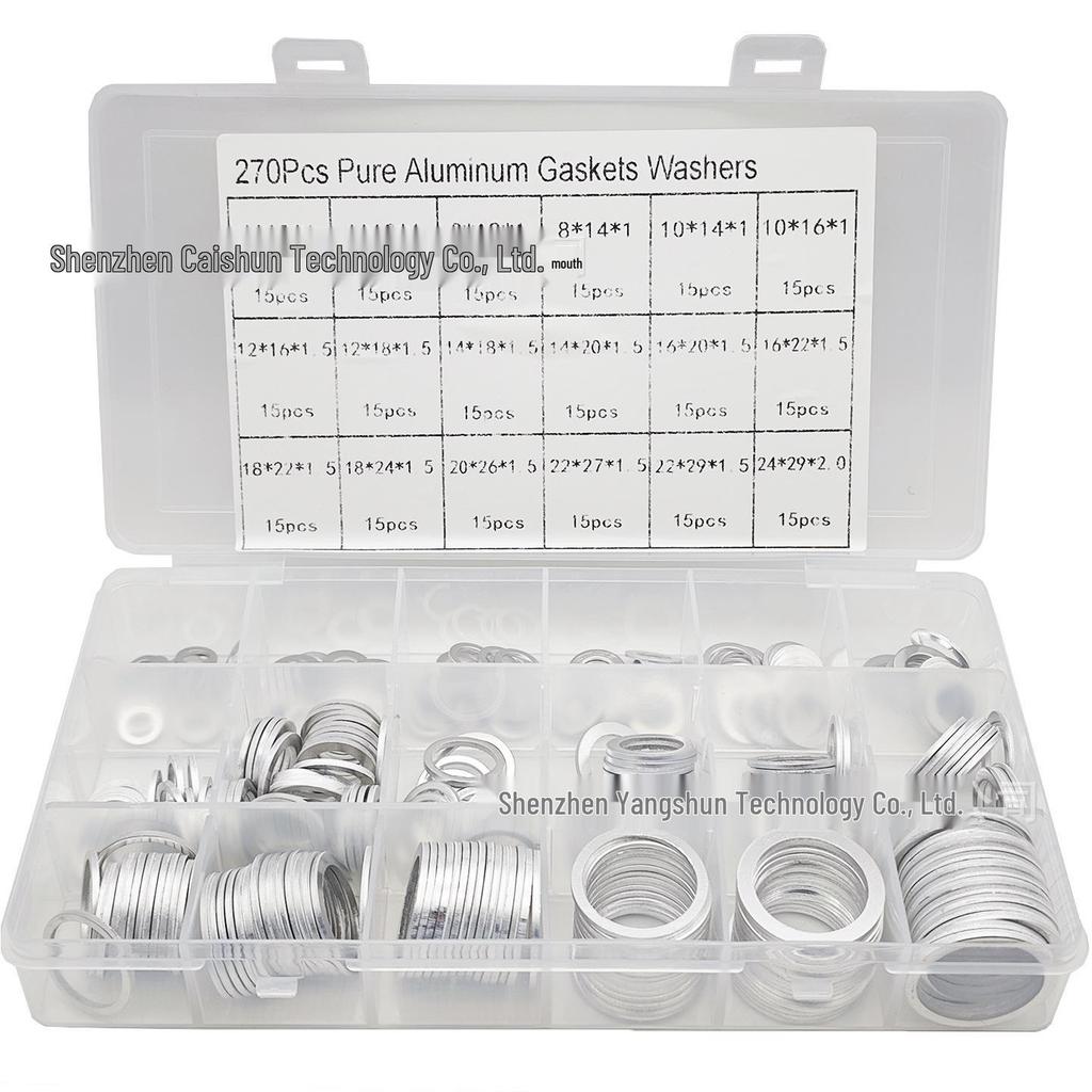 450-Piece Aluminum Gasket & Sealing Ring Set: High-Temp Resistant, Spring Washer, M6-M24.