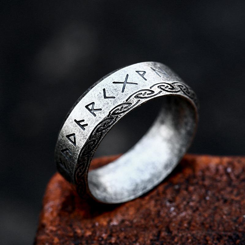 Vintage Silver Viking Rune Rings for Men Women Nordic Odin Amulet Stainless Steel Fashion Jewelry Simple Norse Style