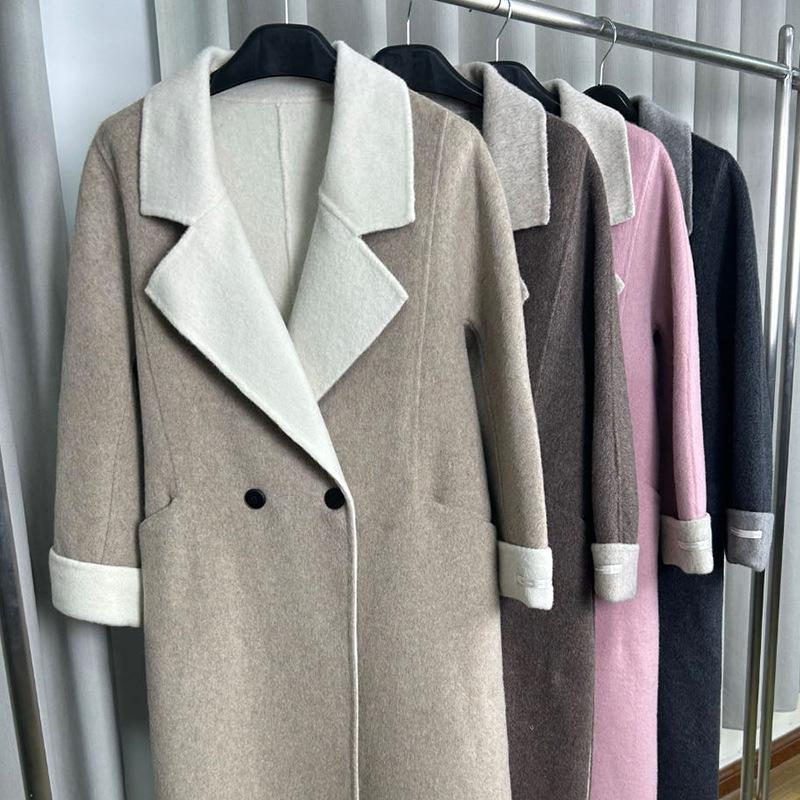 Double-sided cashmere coat large lapel new woolen coat long commuter cashmere coat