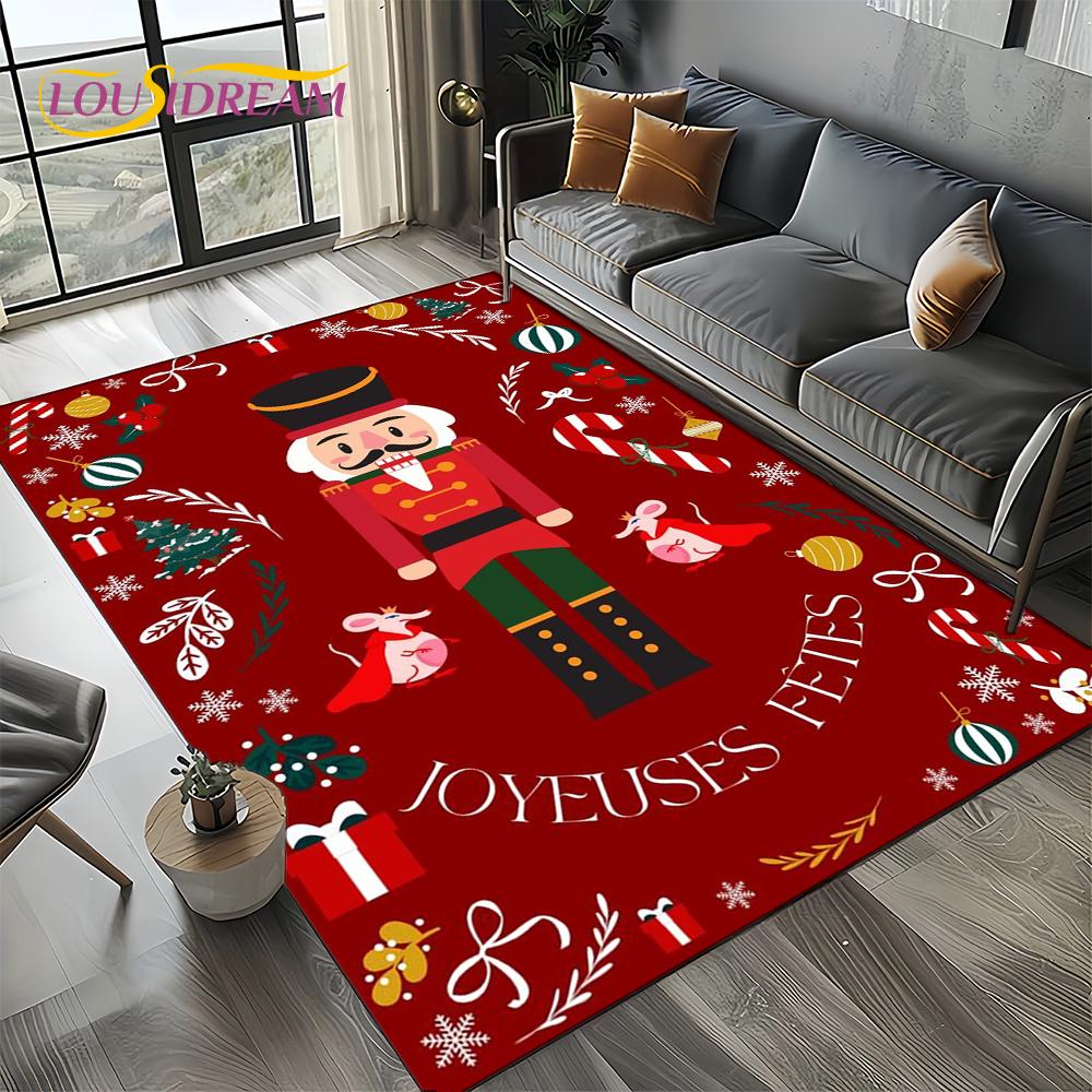Christmas Tree New Year Nutcracker Cartoon Fairy Tales Carpet Rug for Living Room Bedroom Home Sofa Decoration,Kids Floor Mat