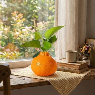 Blumenvase Keramik Simulierte Orange Vase Kunstvase Oranges Ornament Fruchtform Vase Dekorative Blumenhalter Wohnzimmer