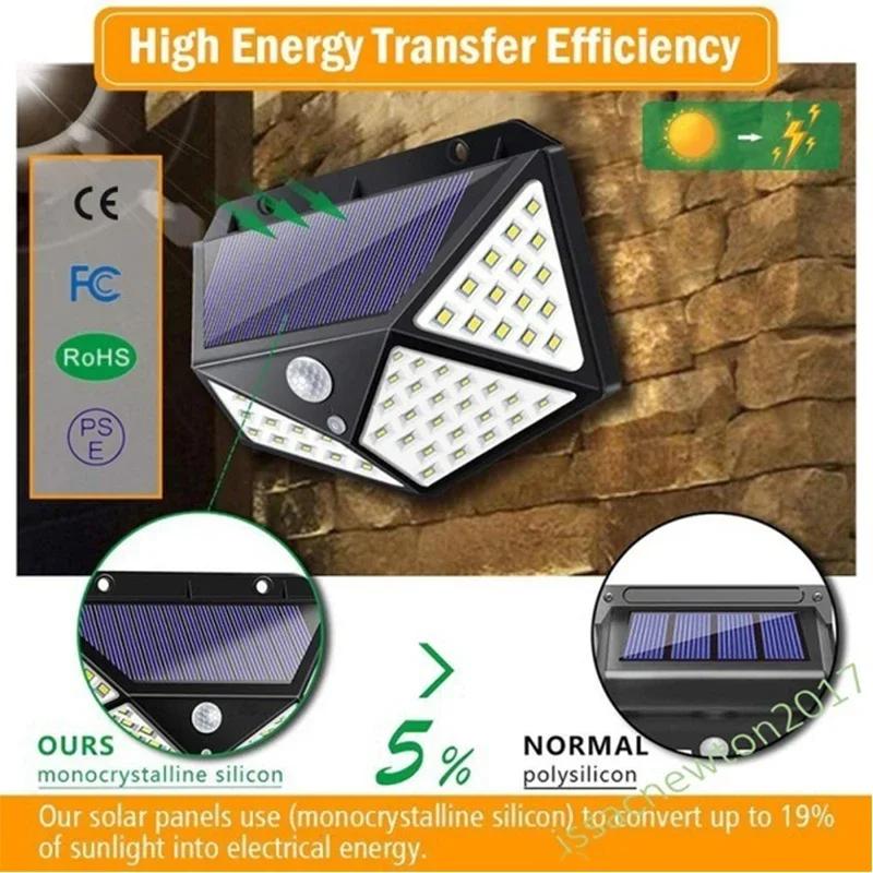 1-10Pcs 100 LED Solar Wall Lights Outdoor Solar Lamp PIR Motion Sensor Solar Powered Sunlight Street Light for Garden Light
