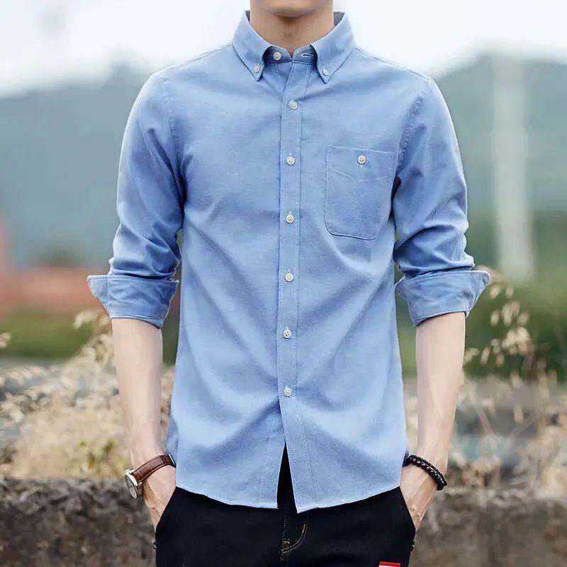 Spring Autumn Polo-neck Solid Long Sleeve Business Shirt Single Breasted Top Cardigans Men