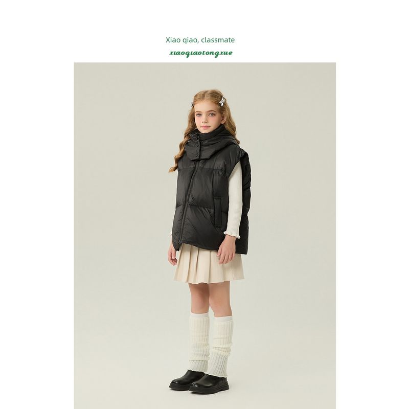 Children's down Vest 2025 Autumn and Winter New Style Girls' Warm White Duck down Vest Boys' Hooded Jacket
