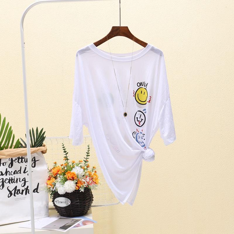 

летняя сексуальная перспектива с короткими рукавами больших размеров футболка для женщин тонкая солнцезащитная защитная футболка повседневная свободная футболка с забавным принтом белая y2k топы уличная одежда M белый