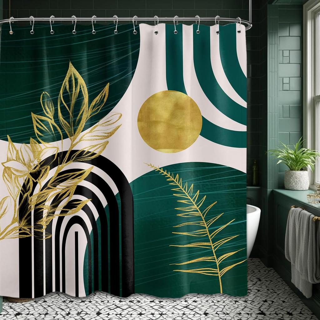 Mid-Century Moderní sprchový závěs Černobílý sprchový závěs do koupelny Dekorativní abstraktní sprchový závěs s háčky