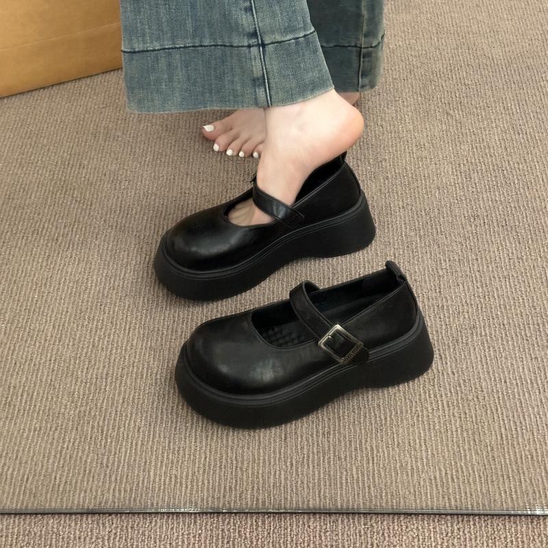2025 season new big head platform Mary Jane shoes shallow mouth single shoes women's Japanese jk height increase casual small leather shoes women