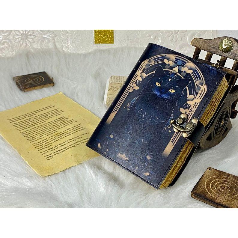 

Vintage Leather Celtic Cat Journal Book of Spell handmade Leather Journal Magic Cat Journal Leather SketchBook Best Gifts for Men and Women 7 x 5 in - 100 Sheet