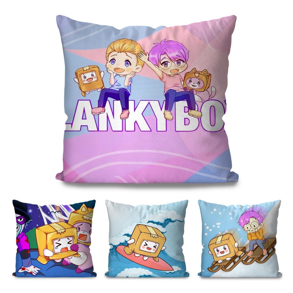 Cartoon-L-Lankybox Pillow Case Square Pillow Bedroom Sofa Leisure Comfort Cushion Car Living Room Home Decoration 40X40