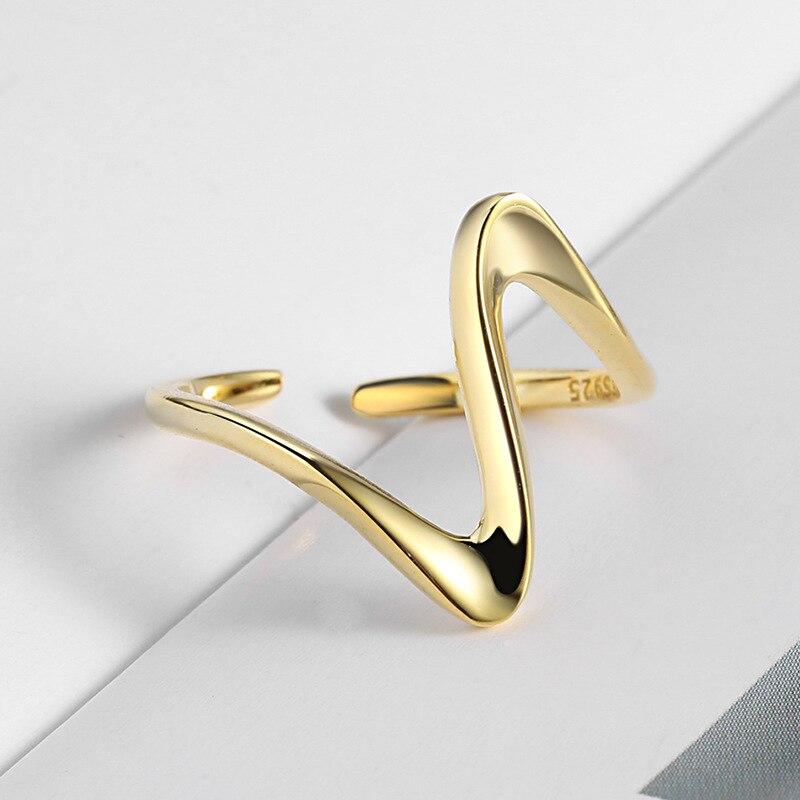 925 Sterling Silver Smooth Irregular Geometric Open Ring For Women Gold Plating Jewelry Gifts Wholesale S-R683