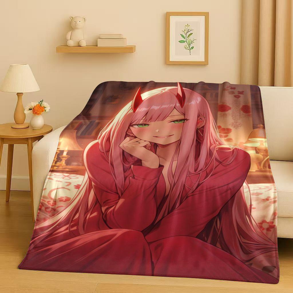 Manta de Franela Sexy 3D de Chica Zero Two DARLING in The FRANXX, Manta de Felpa Suave y Cálida para Hogar, Dormitorio, Cama, Sofá, Oficina