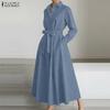 ZANZEA Lässiges Damen-Hemdkleid mit Umlegekragen und langen Ärmeln