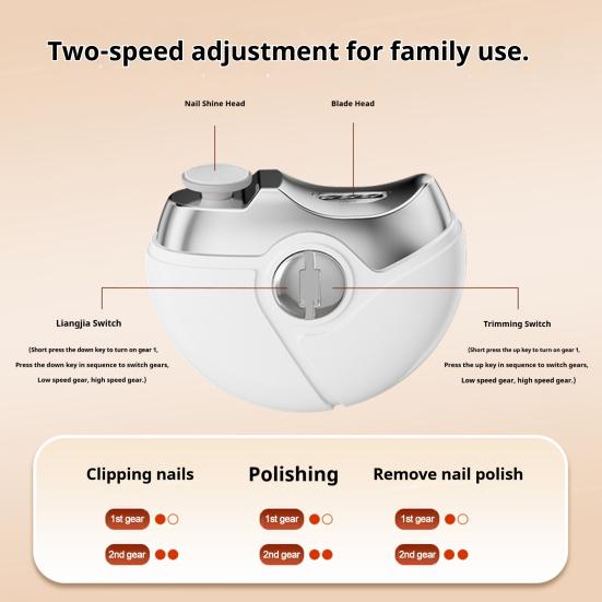 Elektryczne obcinaczki do paznokci 3 w 1 2 regulowane prędkości Dzieci Dorośli Seniorzy Automatyczny trymer do paznokci Dziecięcy pilnik do szlifowania paznokci Obcinacz do paznokci u rąk Polerka