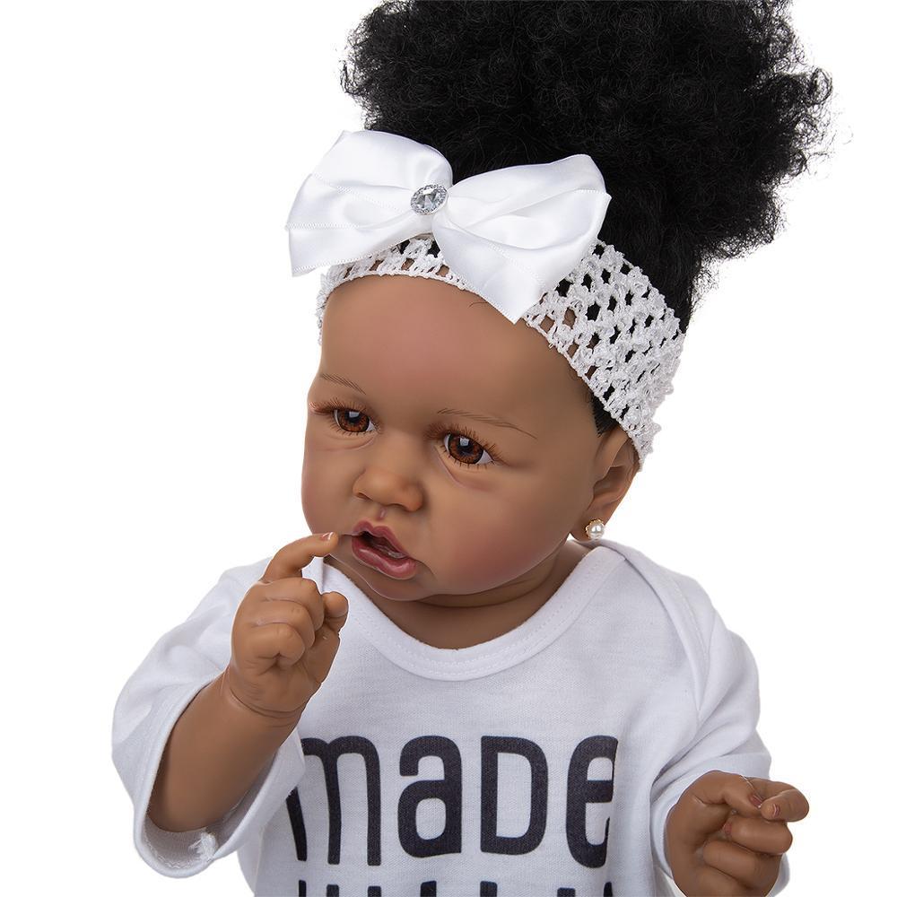 KEIUMI 57 CM Reborn Girl Dolls Full Silicone Vinyl Fashion Black Skin Newborn Babies Doll Toy Kids Birthday Christmas Gifts
