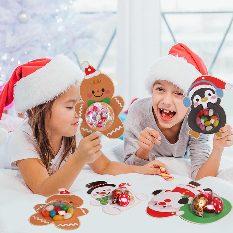 12/24Pcs Christmas Candy Chocolate Holder Cards Kids Gifts Packaging Bag Xmas Tree Hanging Pendants Christmas Party Home Decor