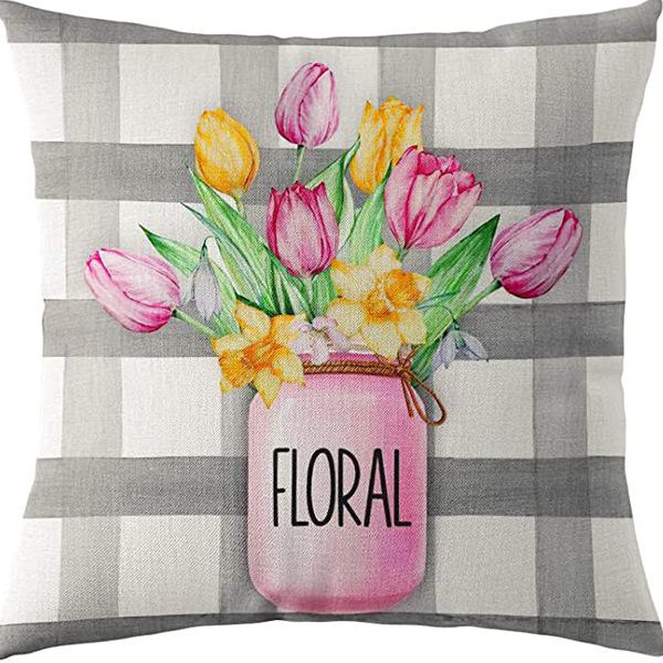 Flowers Daisy Tulip Printed Linen Pillow Case Home Living Room Sofa Bedroom Pillow Case