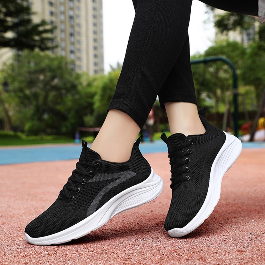 Women's Lightweight Mesh Sneakers Lace Up Breathable Walking Shoes Slip Resistant Sole Athletic Casual Trainers