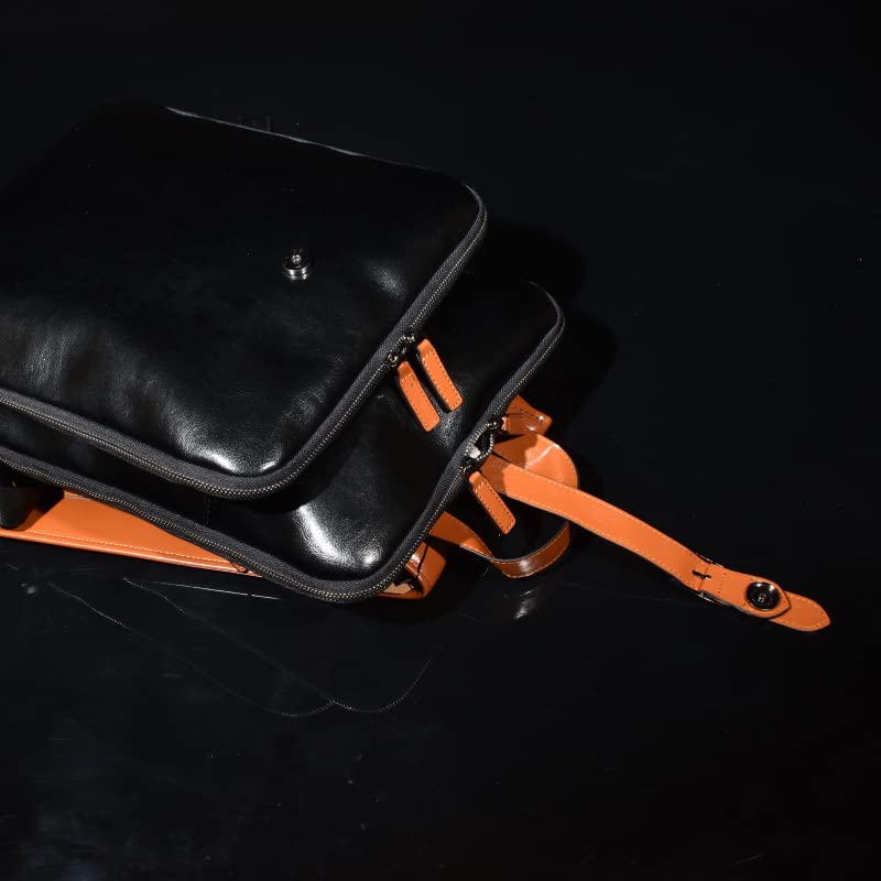 Genuine Cow Leather Designer Backpack Rucksack Double ZIP Round Zipper Business Bag C04 VAJURA Black