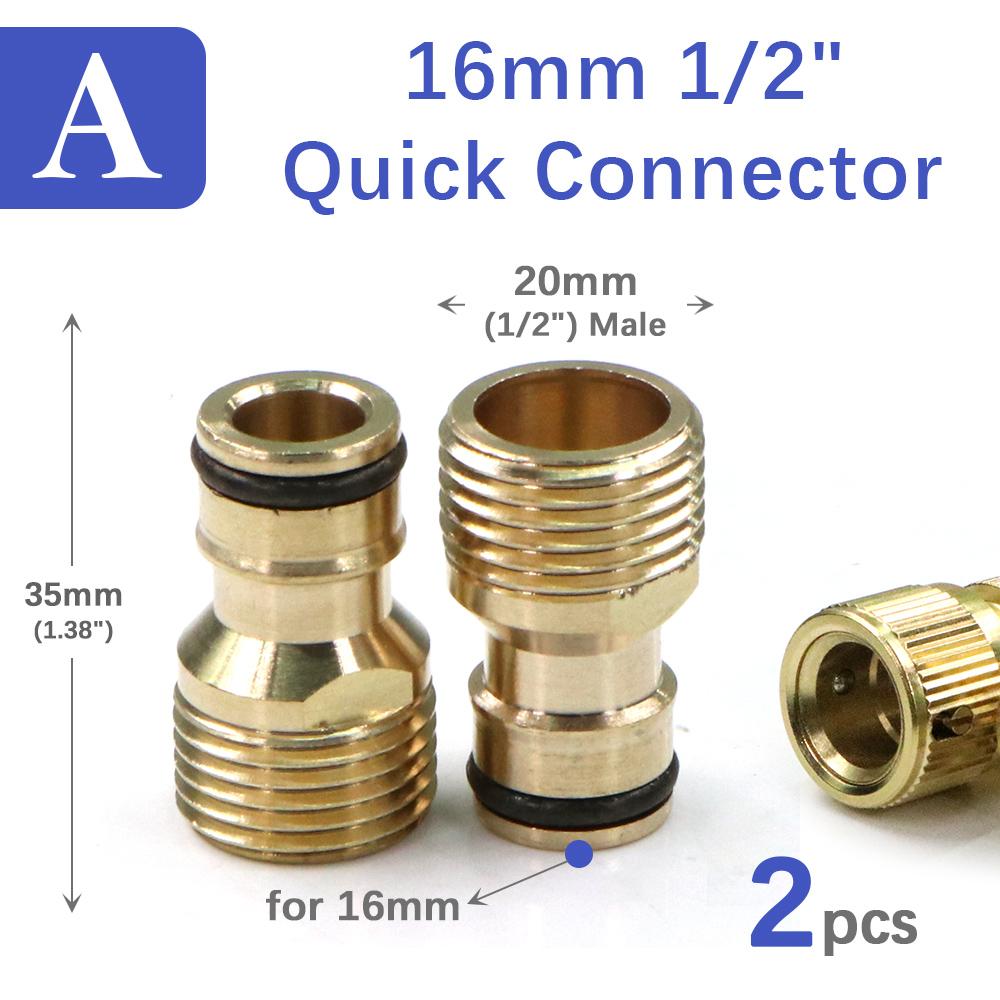 

2pcs 1/2 3/4 Brass Quick Connector 16mm Pacifier Nipple Male Thread Adapter Coupling Joints Garden Irrigation Connect Repair 2pcs