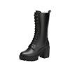 8cm 10cm Small Size 32-43 Genuine Leather Boots Womens Platform Shoes with Fur 2025 Block High Heels Mid Calf Boots Office Model