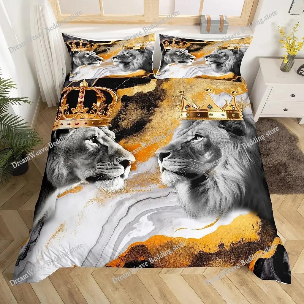 Lion Duvet Cover Set Safari Bedding Set Wildlife Hunting Polyester Double Queen King Size Quilt Cover for Kids Teens 3D Print