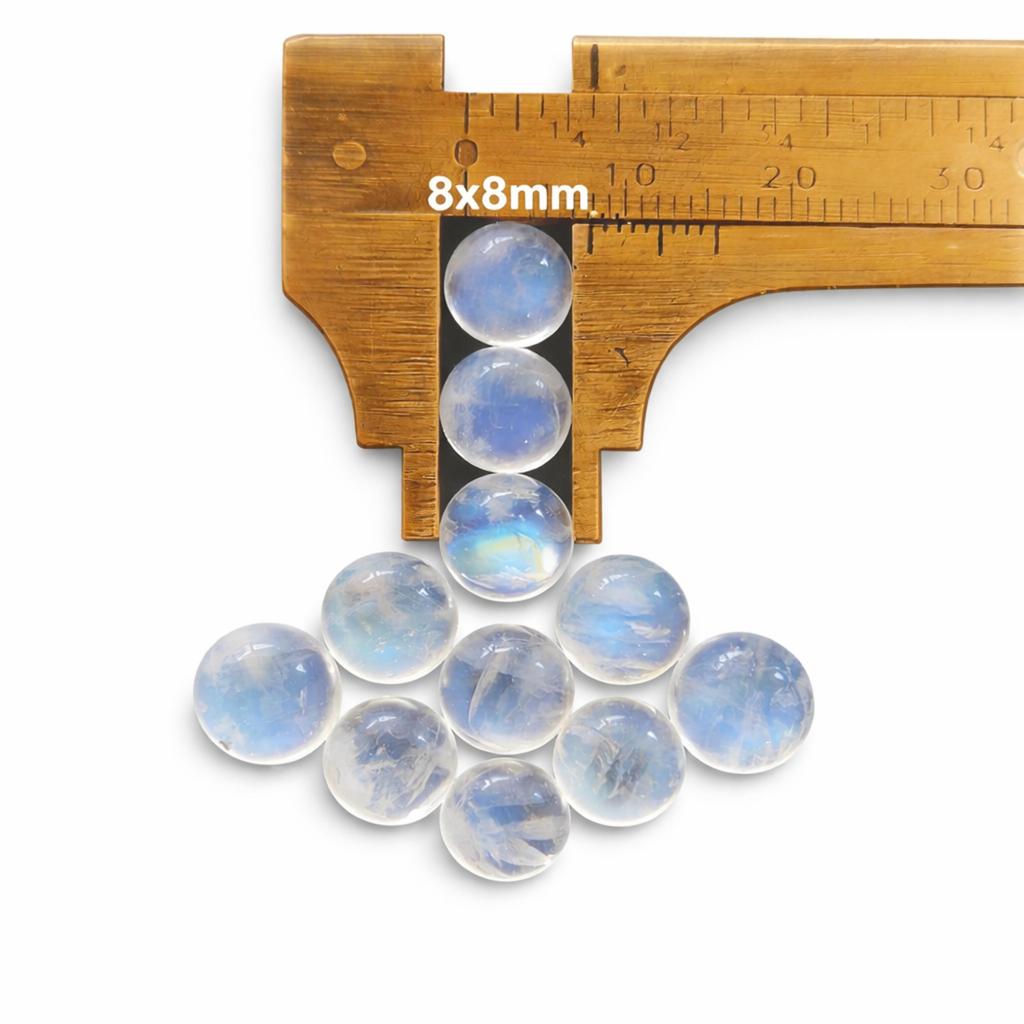 Natural Rainbow Moonstone Round Gemstone – 8x8 mm Smooth Flat Back Gemstone for Jewelry Making