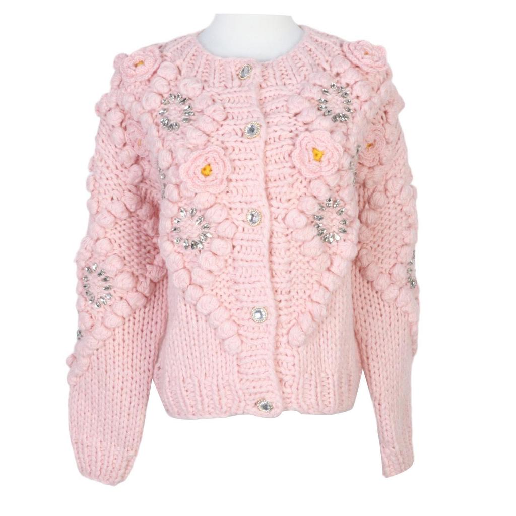 Women's Hand-Crocheted Diamond Cardigan – Soft, Slimming, and Stylish Wool Knit Coat