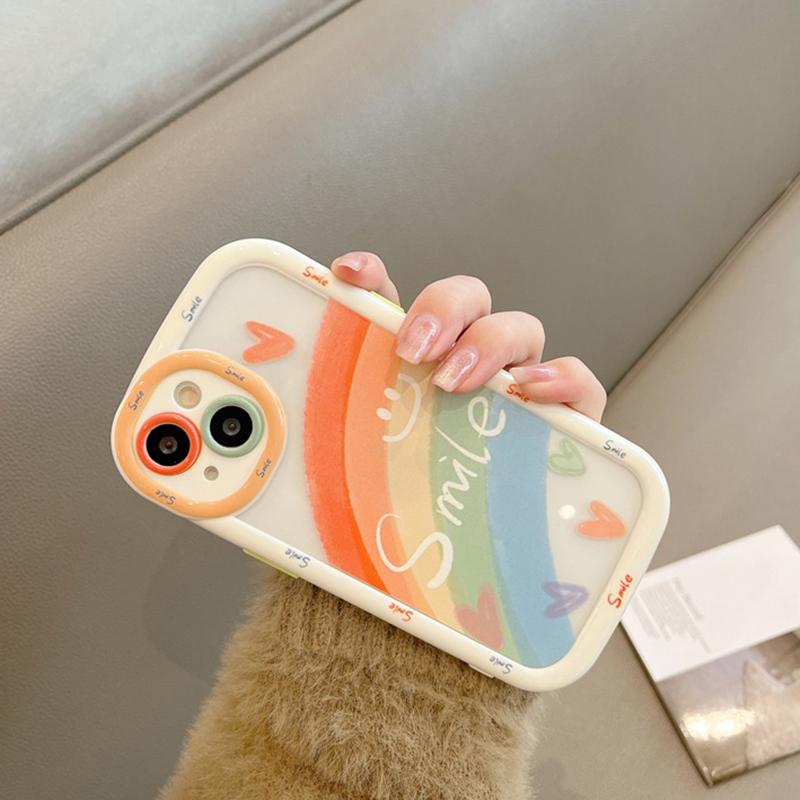 Cute Rainbow Love Heart Smile Shockproof Bumper Back Cover For iPhone 11 12 13 14 15 16 Pro Max Phone Case