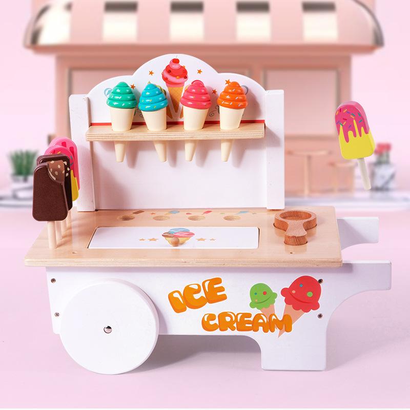 Kids Gift Wooden Play House Ice Cream Ice Cream Car Kitchen Vending Car Wooden Kitchen Toy Puzzle Set